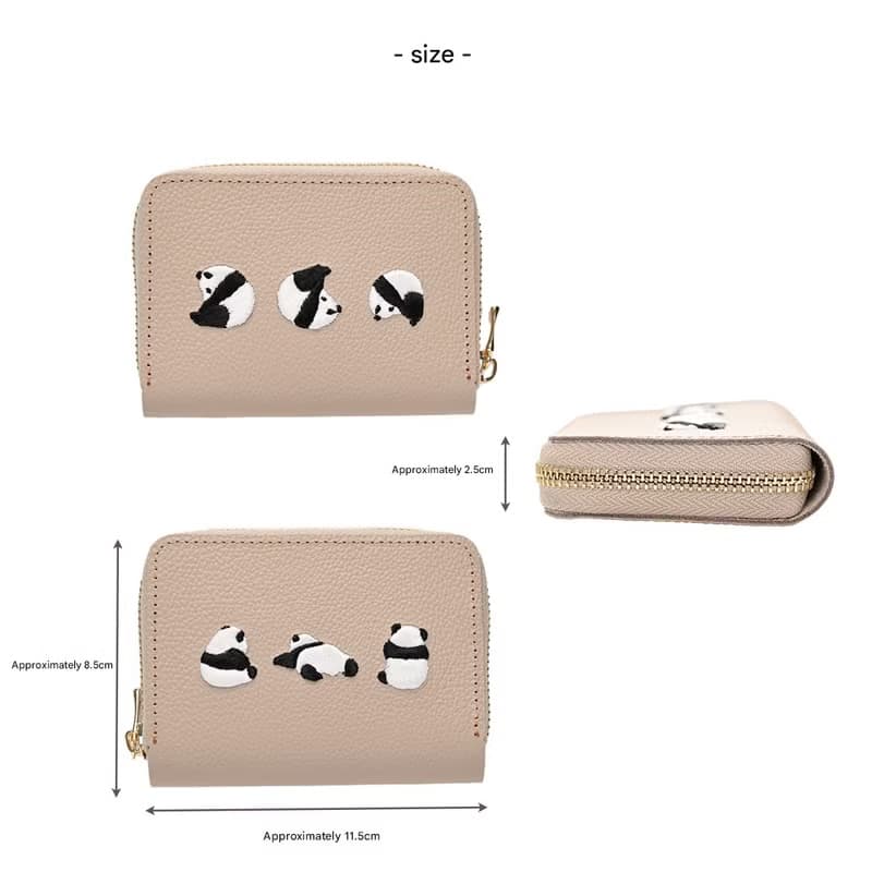 お札が折れない コンパクトウォレット 【 刺繍 パンダ 】 本革 シュリンクレザー ミニ財布 ギフト A316I