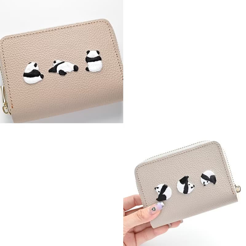 お札が折れない コンパクトウォレット 【 刺繍 パンダ 】 本革 シュリンクレザー ミニ財布 ギフト A316I
