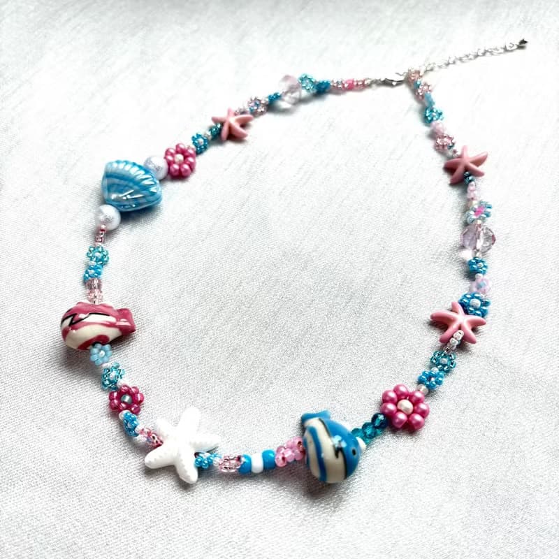 zi2.rennt串珠|Pink Blue|串珠項鍊 手作項鍊 海邊度假風