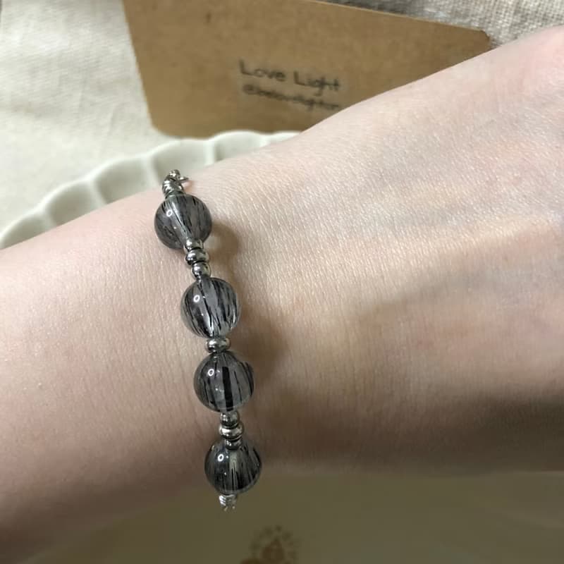 黑髮晶鋼手鍊 鋼耳環
