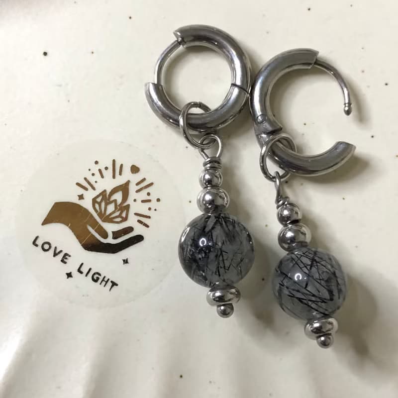 黑髮晶鋼手鍊 鋼耳環
