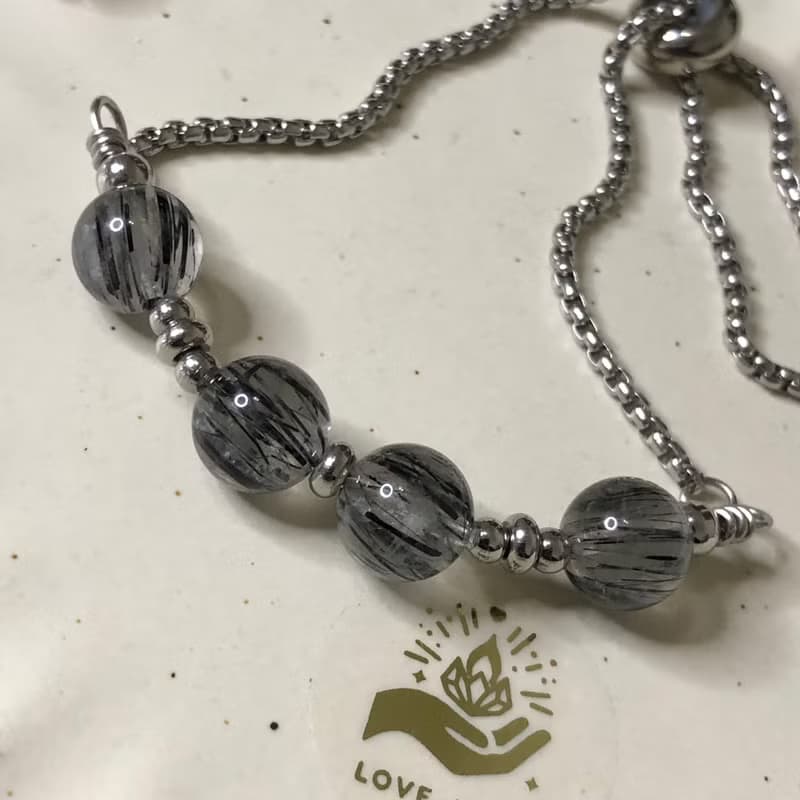 黑髮晶鋼手鍊 鋼耳環