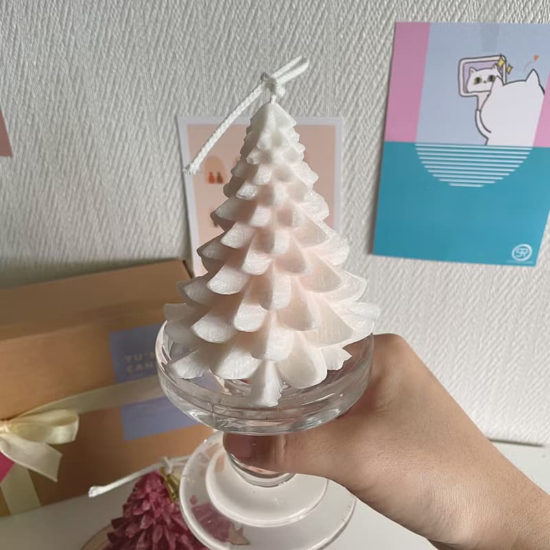 香氛蠟燭 松果聖誕樹含木片座墊 交換禮物 雪花聖誕樹 聖誕節擺飾