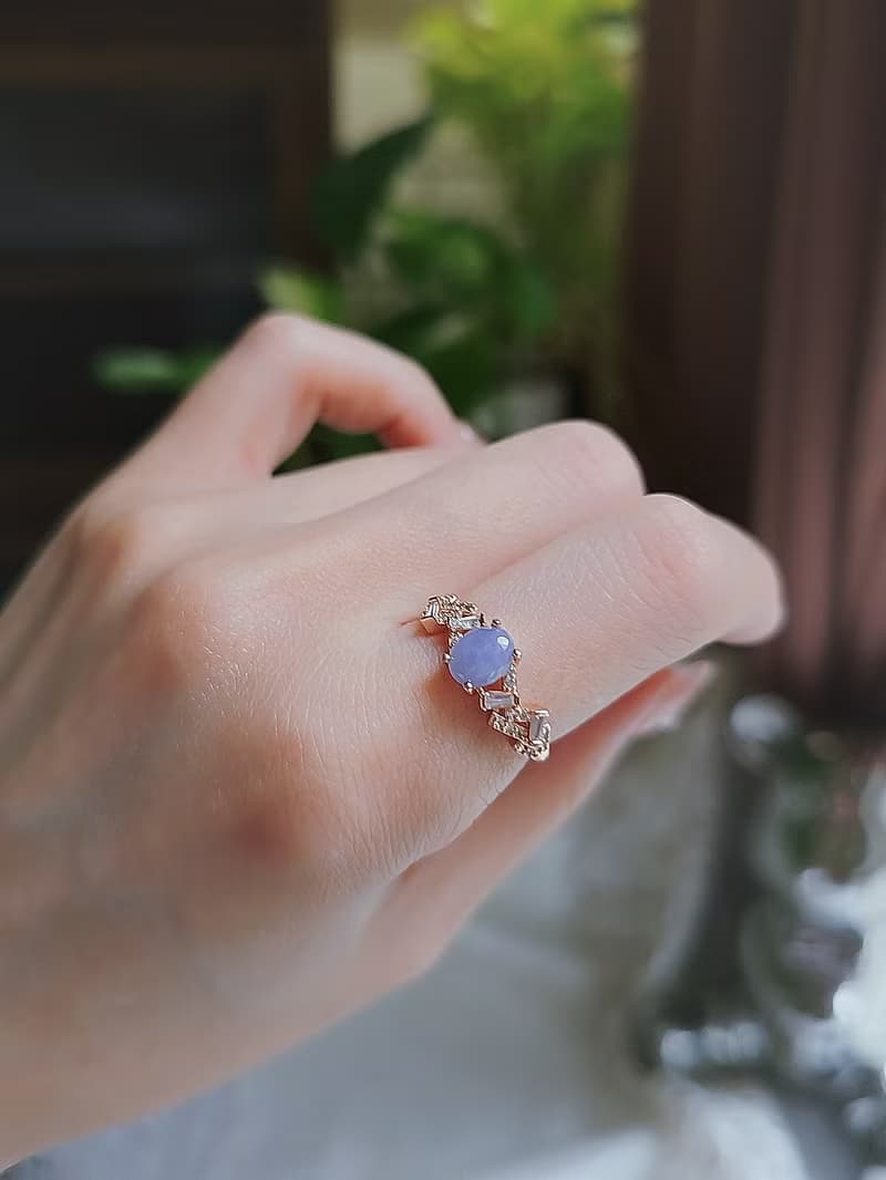 貴人運•桃花|冰妖紫|緬甸A貨翡翠冰紫純銀日系不規則戒指