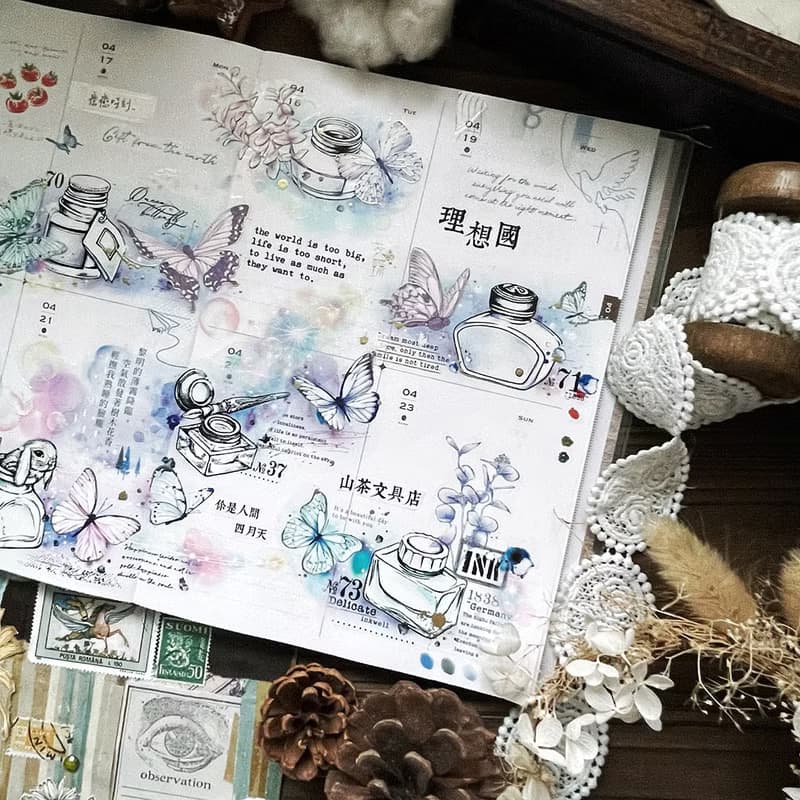 印章圖鑑・墨水瓶 亮面PET紙膠帶 / 立體燙金