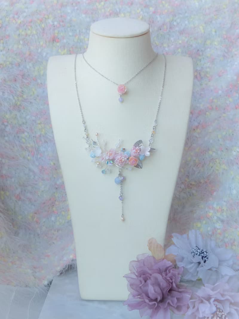 ZODIAC:  天秤 X 梅花 / 手製梅花花束925純銀鍍白金項鍊