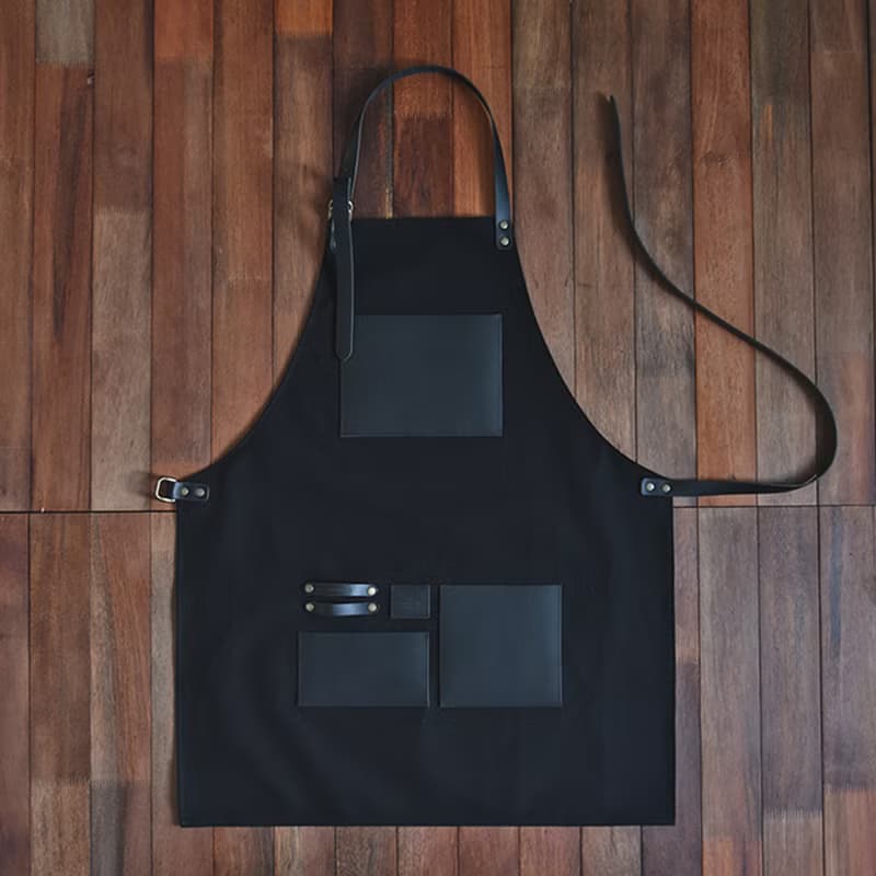 【From Seoul】 Leather work apron (black)