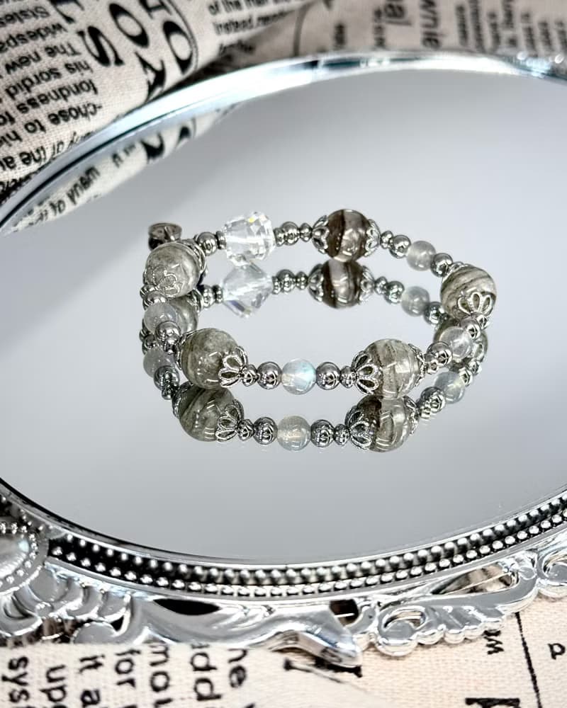 墨雨雲間千層幽靈水晶手鍊 - 醫療鋼/千層幽靈/綠幽靈/拉長石