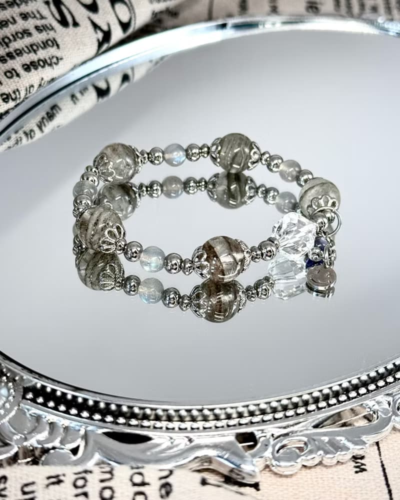 墨雨雲間千層幽靈水晶手鍊 - 醫療鋼/千層幽靈/綠幽靈/拉長石