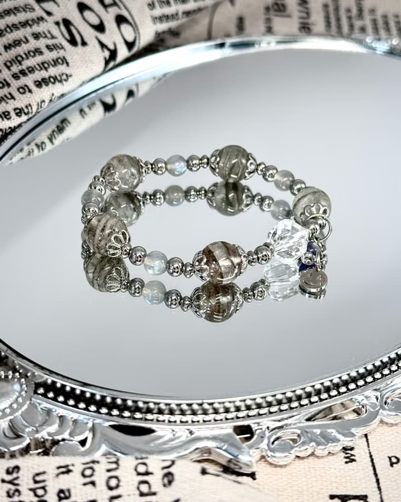 墨雨雲間千層幽靈水晶手鍊 - 醫療鋼/千層幽靈/綠幽靈/拉長石