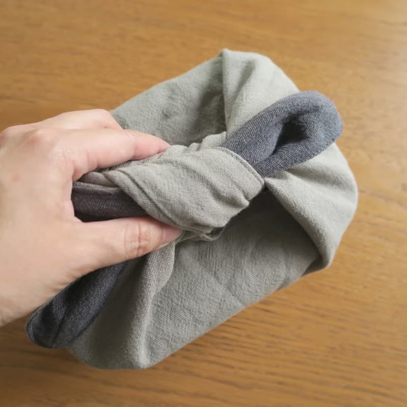 棉麻雙面便當袋 | 秋香灰x灰藍綠