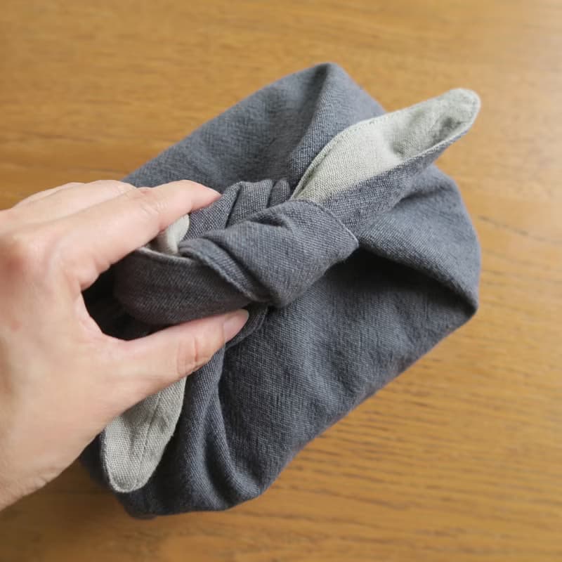 棉麻雙面便當袋 | 秋香灰x灰藍綠