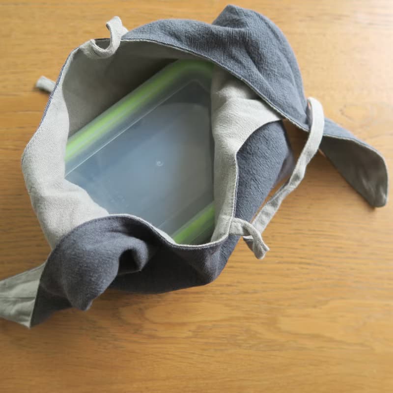 棉麻雙面便當袋 | 秋香灰x灰藍綠