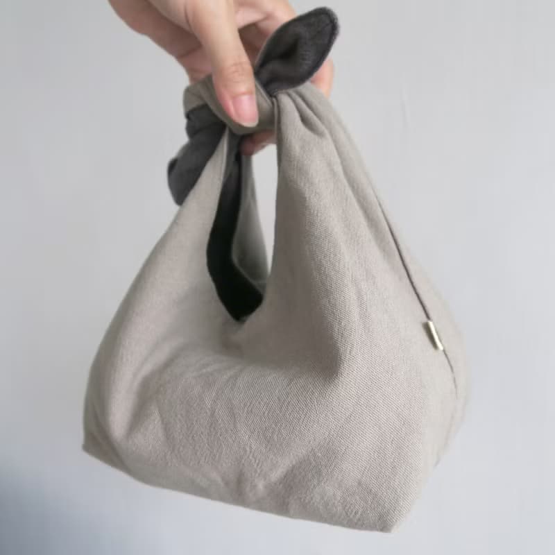 棉麻雙面便當袋 | 秋香灰x灰藍綠