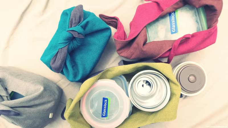 棉麻雙面便當袋 | 秋香灰x灰藍綠