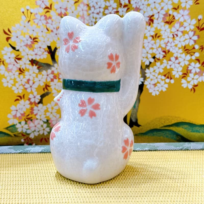 【皓櫻聚福】日本清水燒招財貓 | 花結晶 白 -  千万両