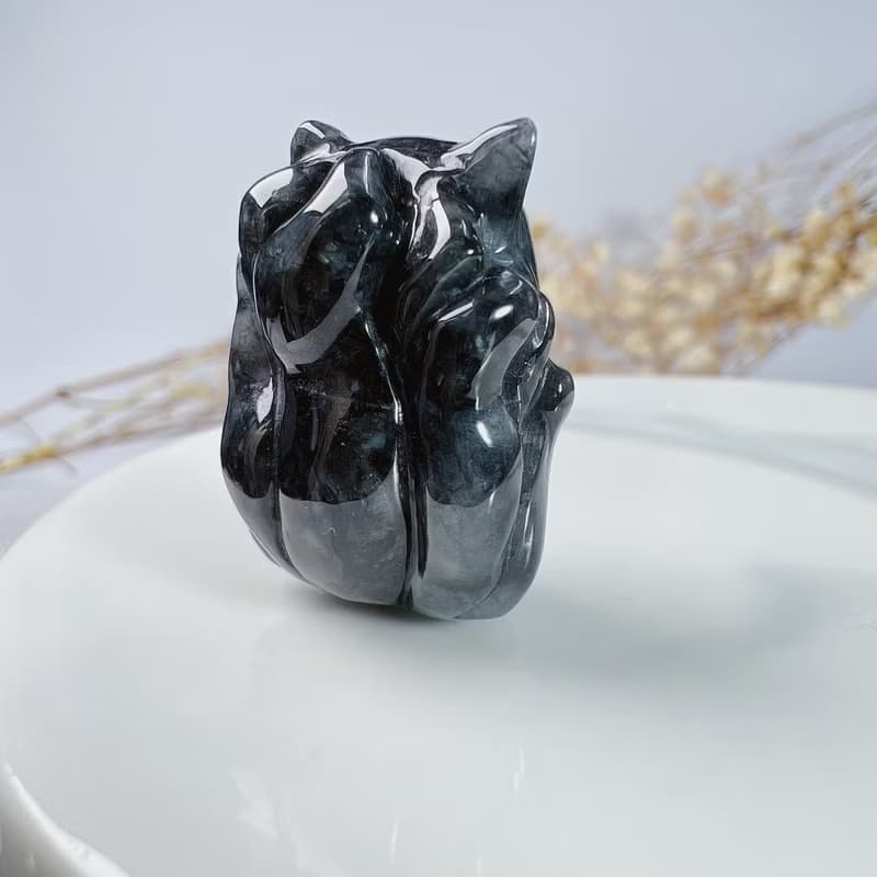 【好人緣】烏雞翡翠九尾狐 | 天然緬甸A貨翡翠 | 送禮