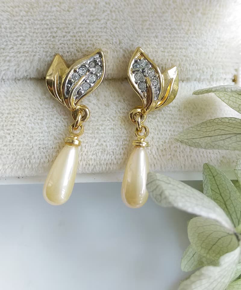 Vintage Jewelry 西洋古董飾品 優雅 垂墜仿珠 針式耳環