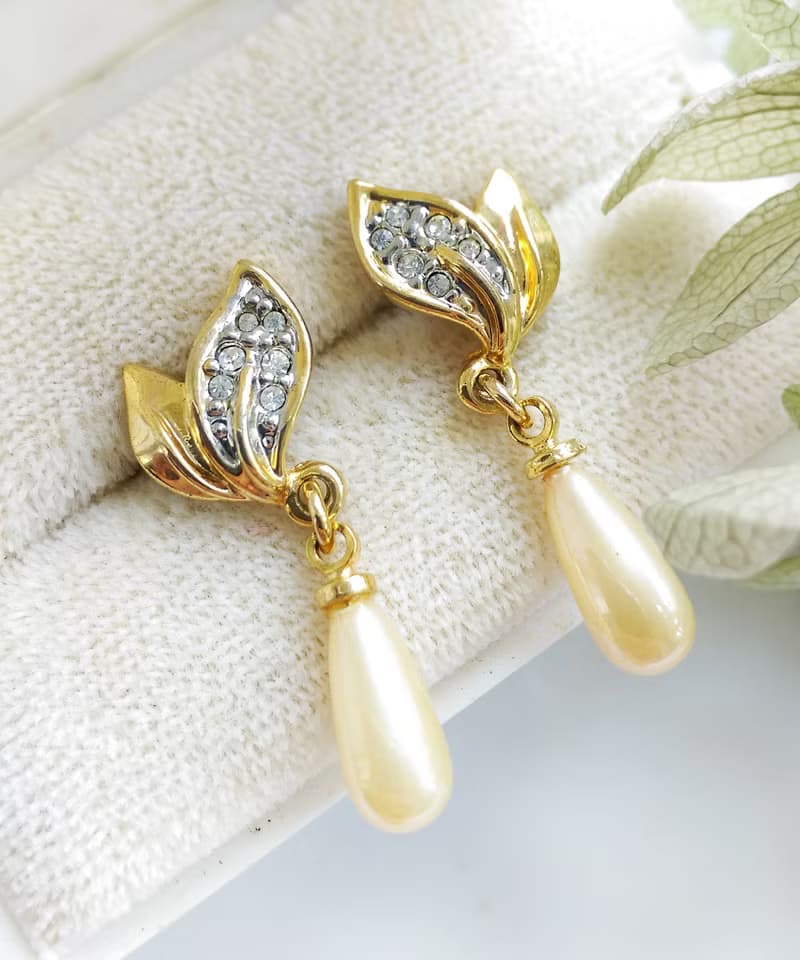 Vintage Jewelry 西洋古董飾品 優雅 垂墜仿珠 針式耳環