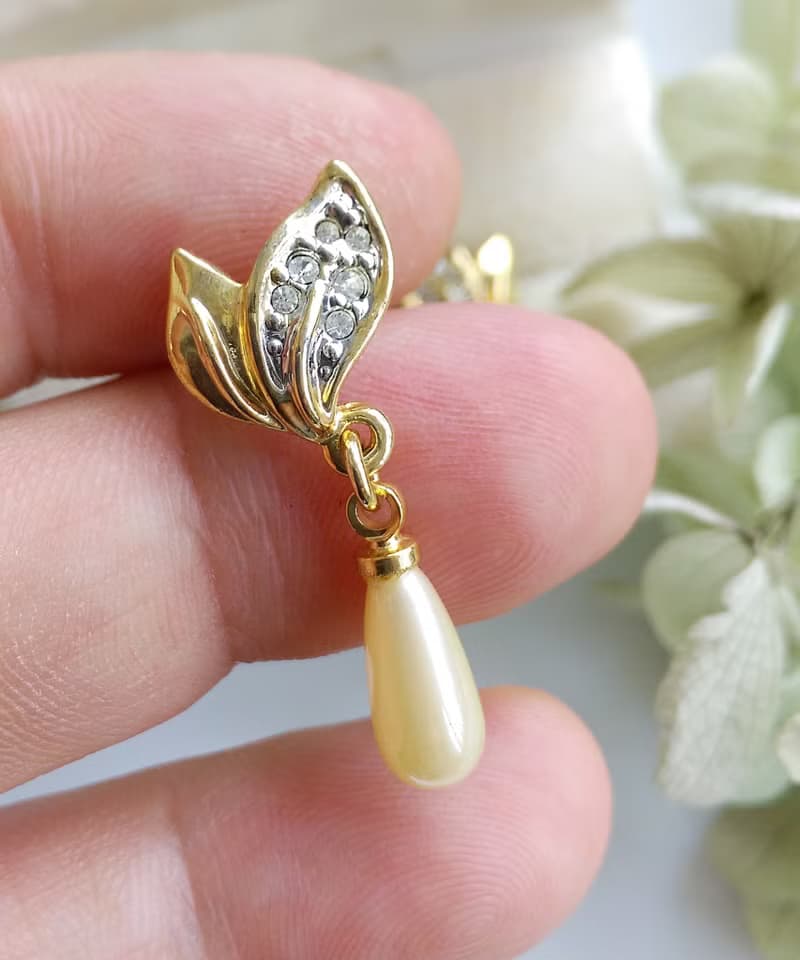 Vintage Jewelry 西洋古董飾品 優雅 垂墜仿珠 針式耳環