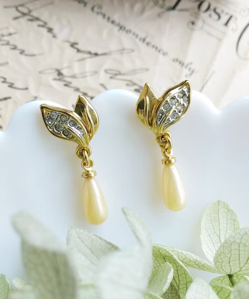 Vintage Jewelry 西洋古董飾品 優雅 垂墜仿珠 針式耳環