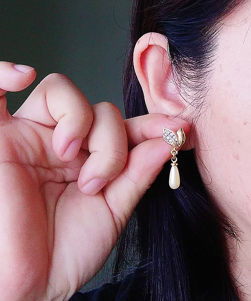 Vintage Jewelry 西洋古董飾品 優雅 垂墜仿珠 針式耳環