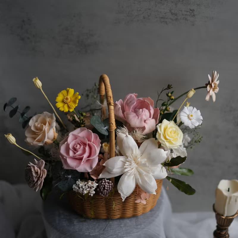 【春天】永生花籃 日本進口永生花