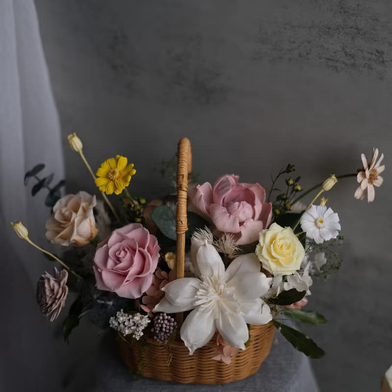 【春天】永生花籃 日本進口永生花