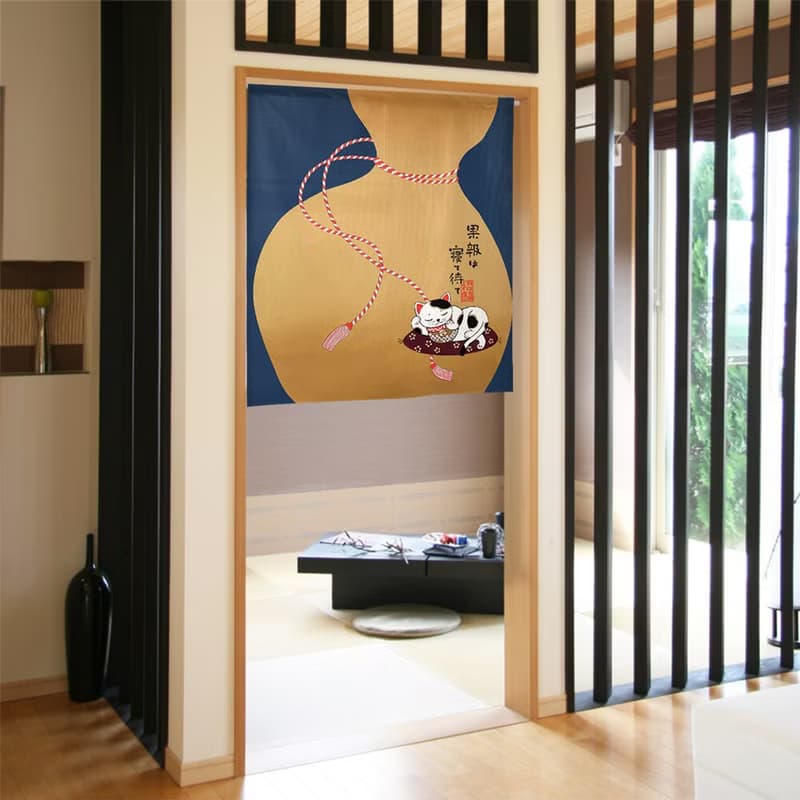 【預訂】日本製 藍色招財貓短門簾