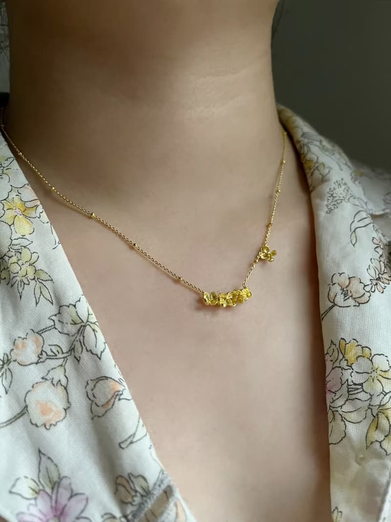 YELU獨立自制純手工雕蠟制作銀桂花 月桂項鏈