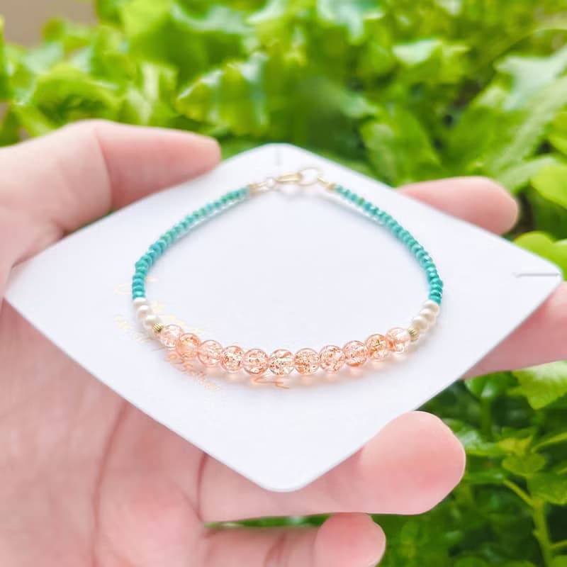 亞利桑那鑽切閃閃藍綠松石&太陽石手鍊