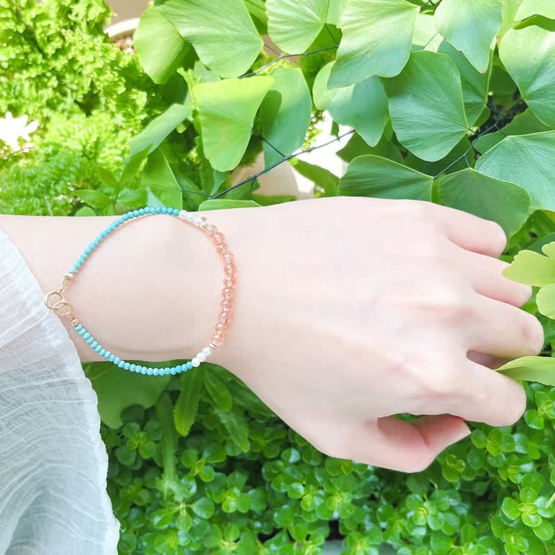 亞利桑那鑽切閃閃藍綠松石&太陽石手鍊