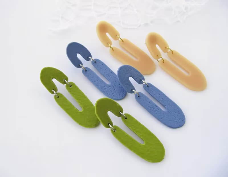 Arch earrings clay Statement earrings nude Trendy blue earrings Long earrings