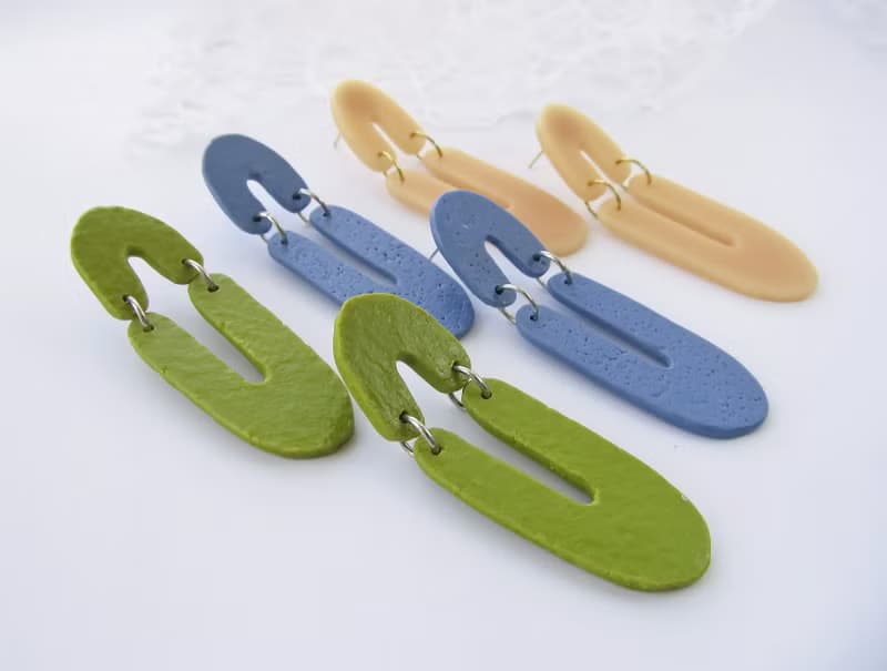 Arch earrings clay Statement earrings nude Trendy blue earrings Long earrings