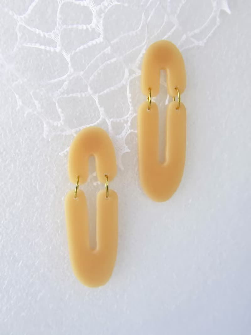 Arch earrings clay Statement earrings nude Trendy blue earrings Long earrings