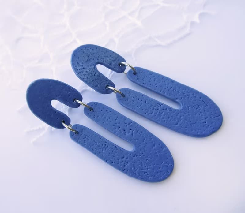 Arch earrings clay Statement earrings nude Trendy blue earrings Long earrings