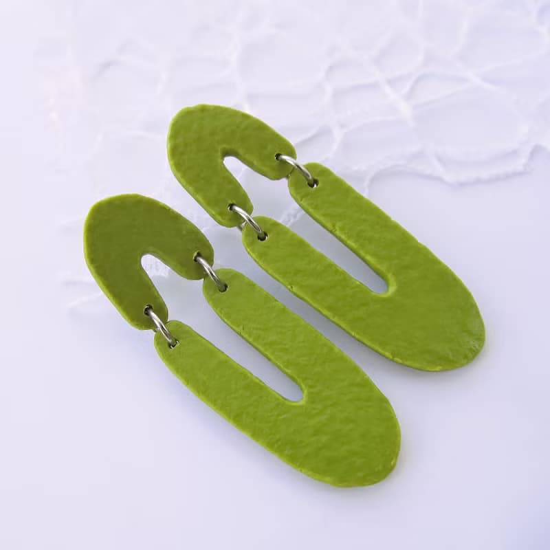 Arch earrings clay Statement earrings nude Trendy blue earrings Long earrings