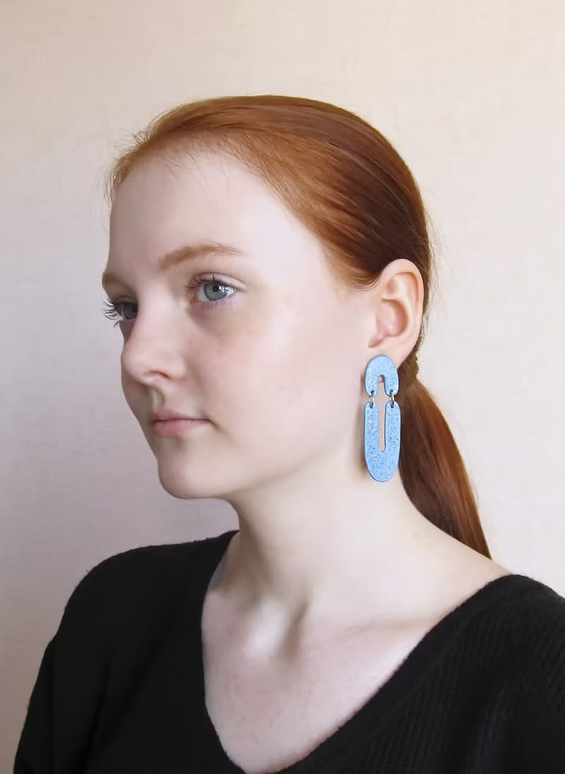 Arch earrings clay Statement earrings nude Trendy blue earrings Long earrings