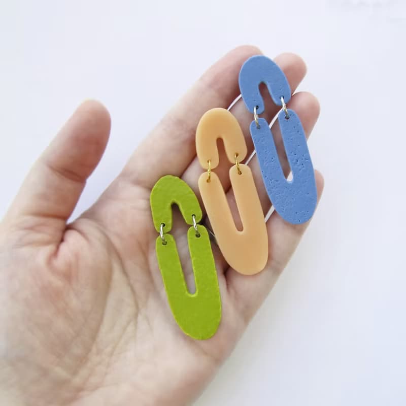 Arch earrings clay Statement earrings nude Trendy blue earrings Long earrings