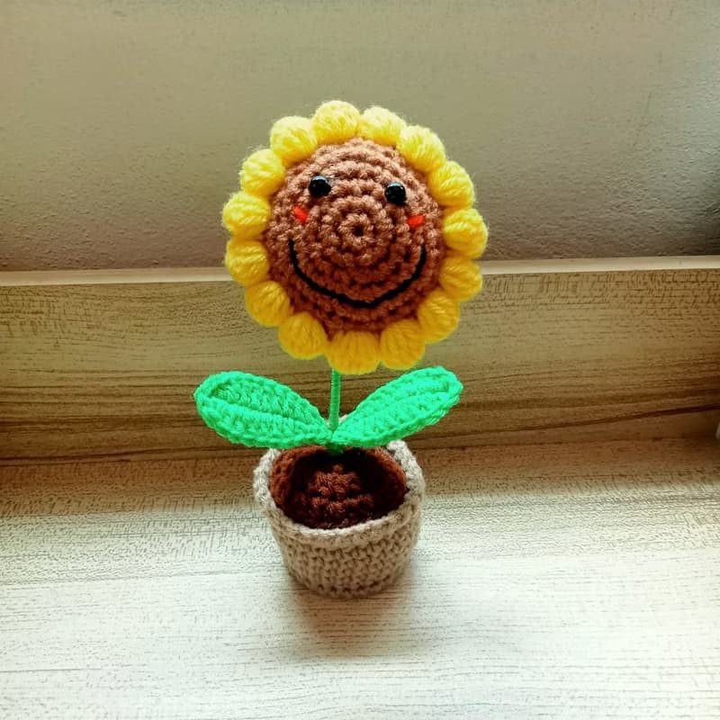 Crochet flowers pots Crochet Sunflower Handmade gift for friends or lovers