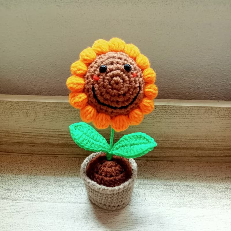 Crochet flowers pots Crochet Sunflower Handmade gift for friends or lovers