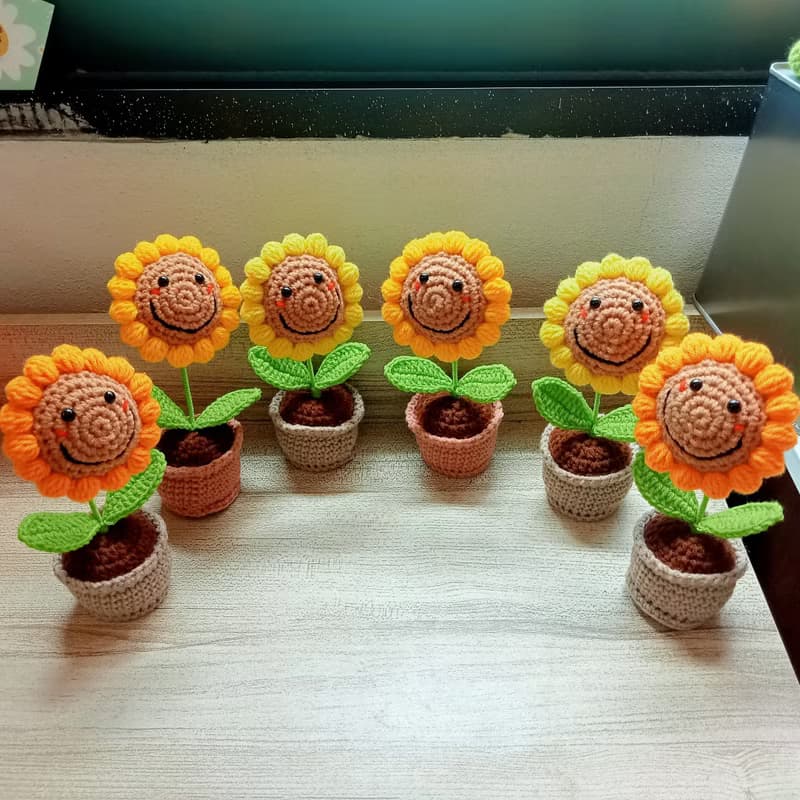Crochet flowers pots Crochet Sunflower Handmade gift for friends or lovers