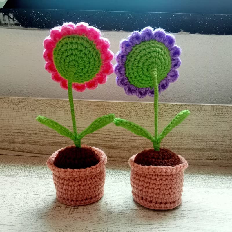 Crochet flowers pots Crochet Sunflower Handmade gift for friends or lovers