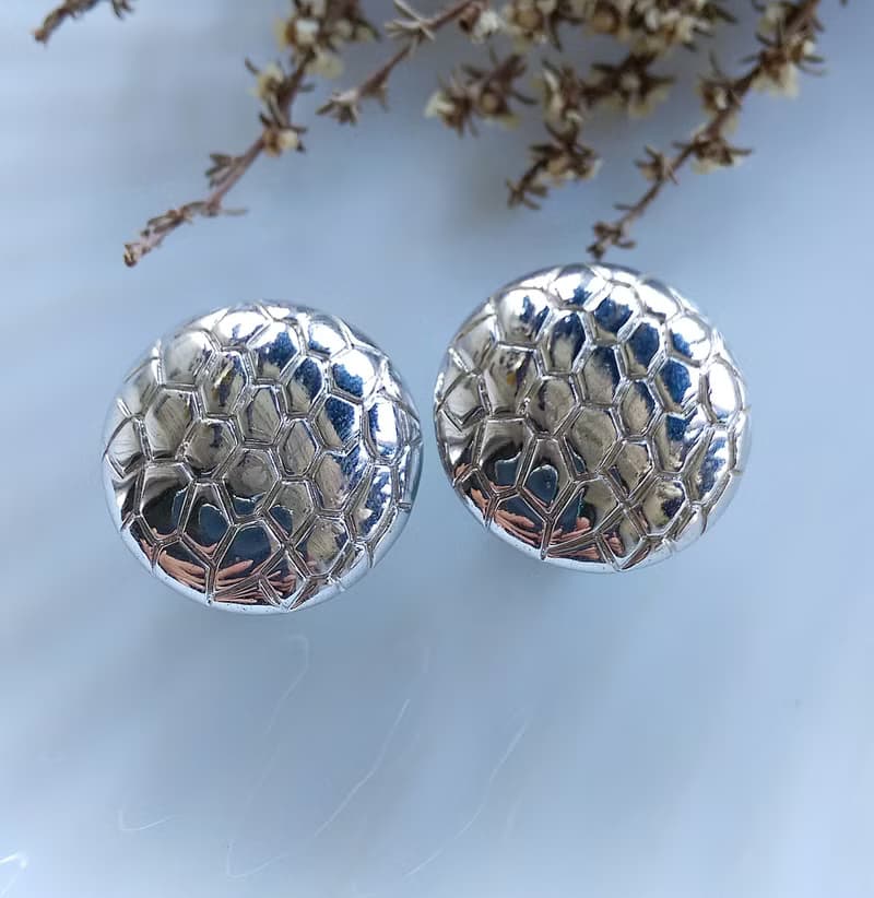 Vintage Jewelry 西洋古董飾品 銀色調 鱷魚紋 夾式耳環