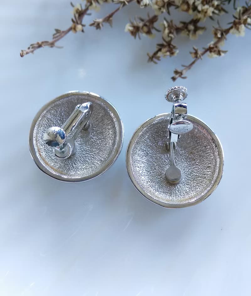 Vintage Jewelry 西洋古董飾品 銀色調 鱷魚紋 夾式耳環