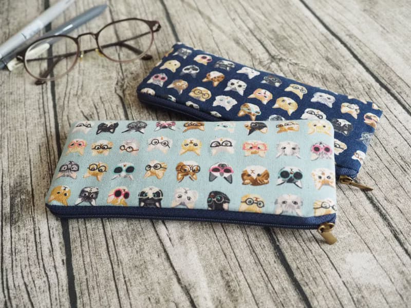 手工製作粉藍百變貓貓圖案 筆袋 眼鏡袋 餐具袋