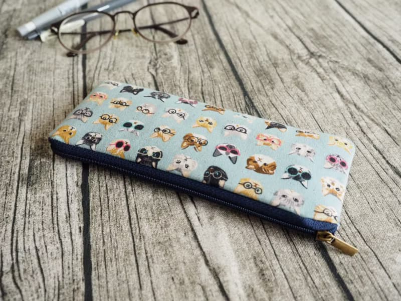 手工製作粉藍百變貓貓圖案 筆袋 眼鏡袋 餐具袋