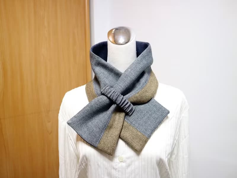 拼接可調式短圍巾.scarf 保暖圍脖 雙面雙色 大人.小孩均適用