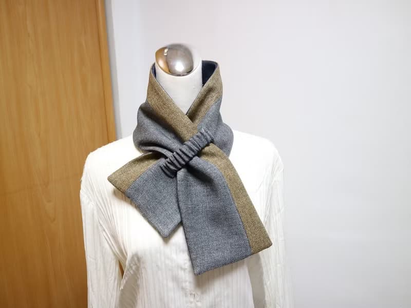 拼接可調式短圍巾.scarf 保暖圍脖 雙面雙色 大人.小孩均適用