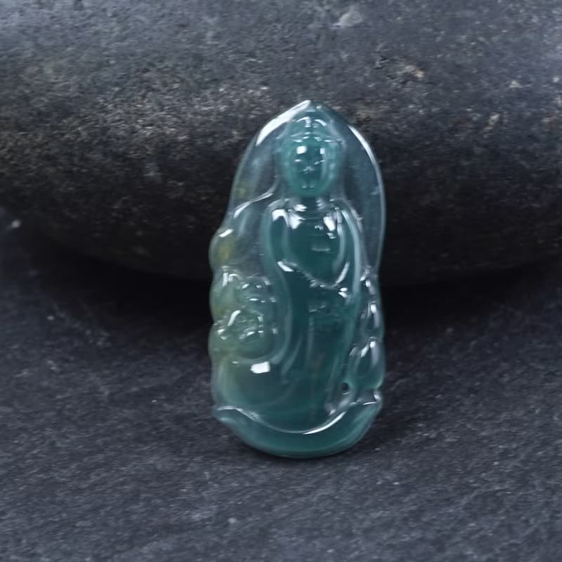 冰種藍水翡翠觀音菩薩項鍊 | 天然翡翠A貨 | 送禮